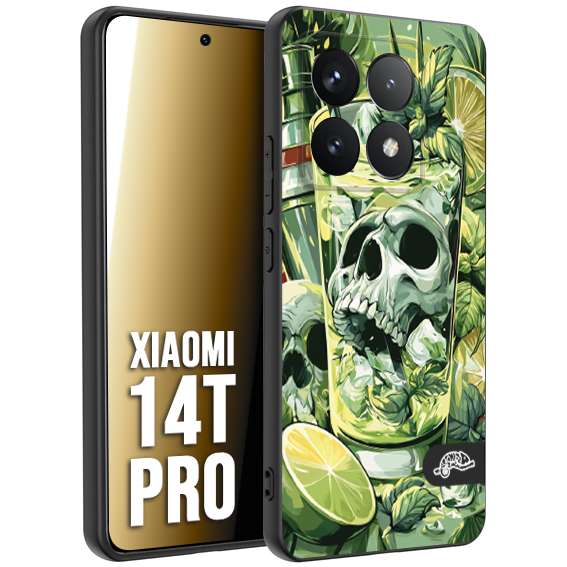 CUSTOMIZZA - Custodia cover nera morbida in tpu compatibile per Xiaomi 14T PRO Mojito cocktail teschio illustrazione drink lime menta ghiacci tropicale street art