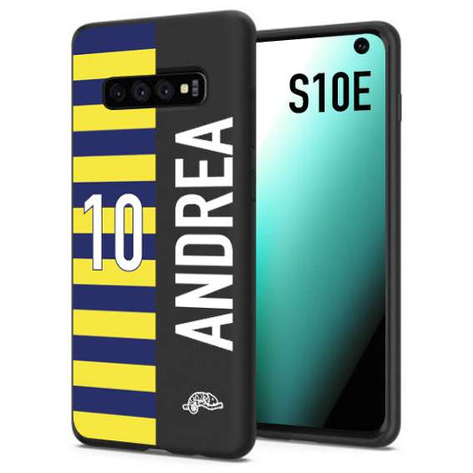 CUSTOMIZZA - Custodia cover nera morbida in tpu compatibile per Samsung S10E personalizzata calcio football nome e numero calciatori giallo blu