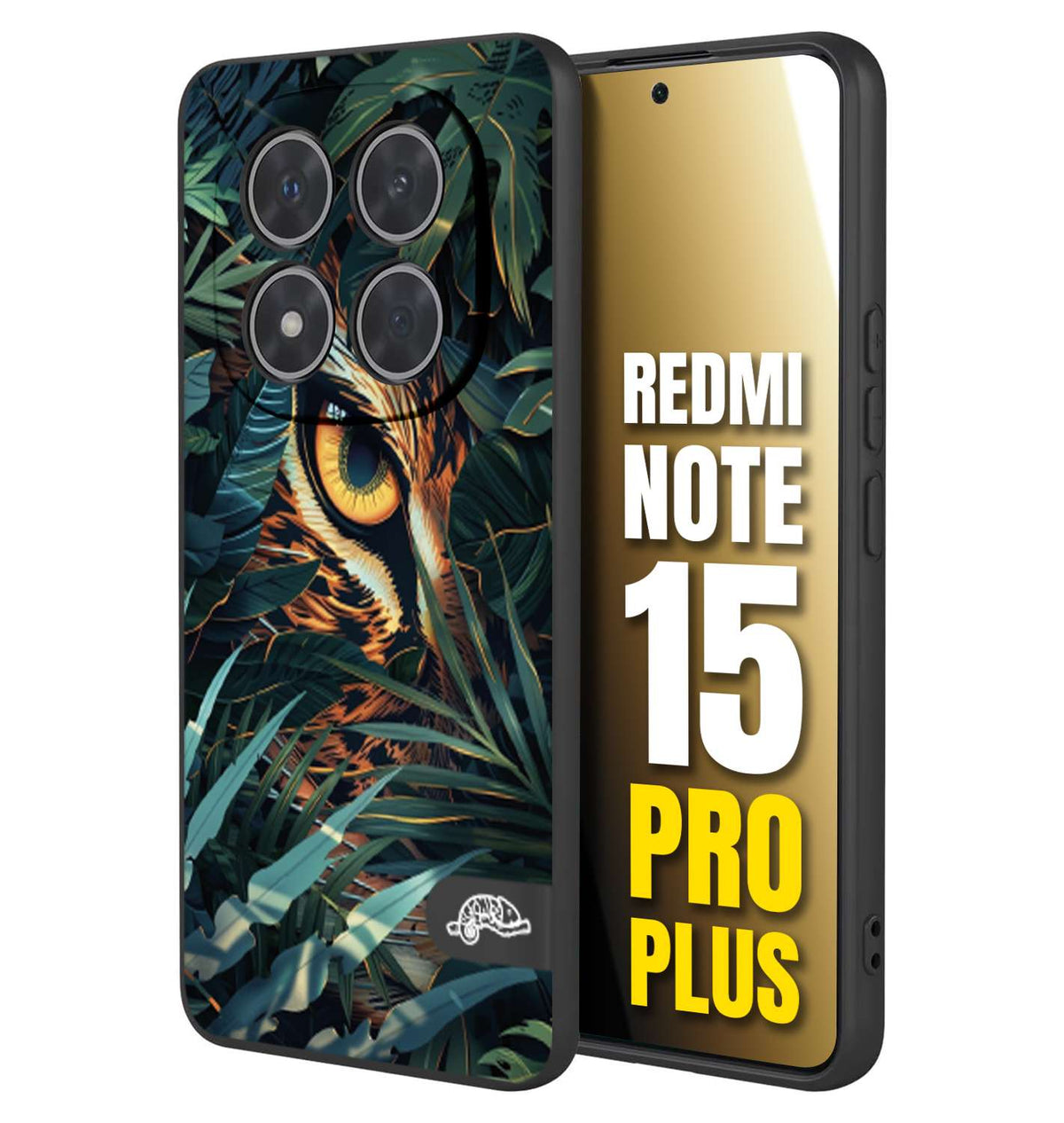 CUSTOMIZZA - Custodia cover nera morbida in tpu compatibile per Xiaomi Redmi Note 15 PRO PLUS animali color giungla tropicale occhio di giaguaro felino disegnato