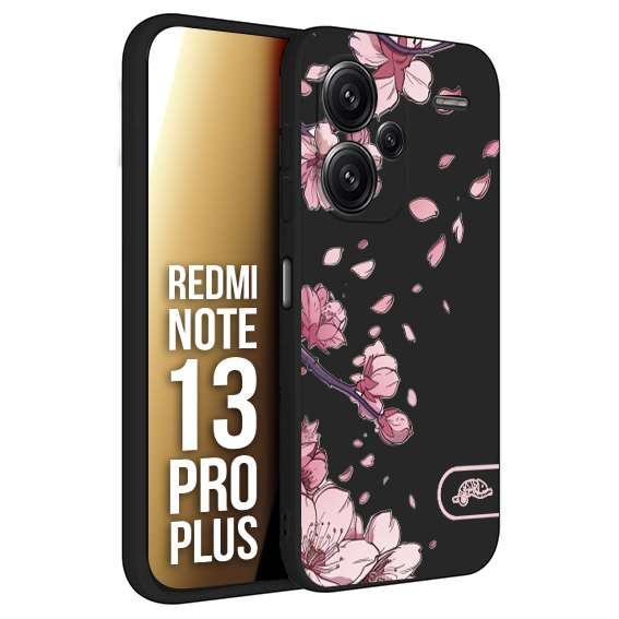 CUSTOMIZZA - Custodia cover nera morbida in tpu compatibile per Xiaomi Redmi Note 13 PRO PLUS giapponese fiori di ciliegio in fiore a rilievo disegnata tattoo