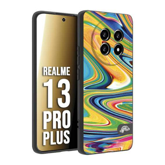 CUSTOMIZZA - Custodia cover nera morbida in tpu compatibile per Realme 13 PRO PLUS colorata fantasia vortice marmo arcobaleno gialla verde blu