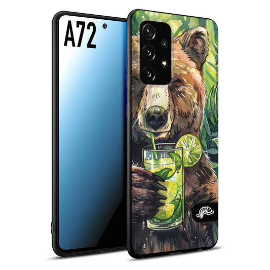 CUSTOMIZZA - Custodia cover nera morbida in tpu compatibile per Samsung A72 estate disegnata cocktails animali simpatici orso bear negroni