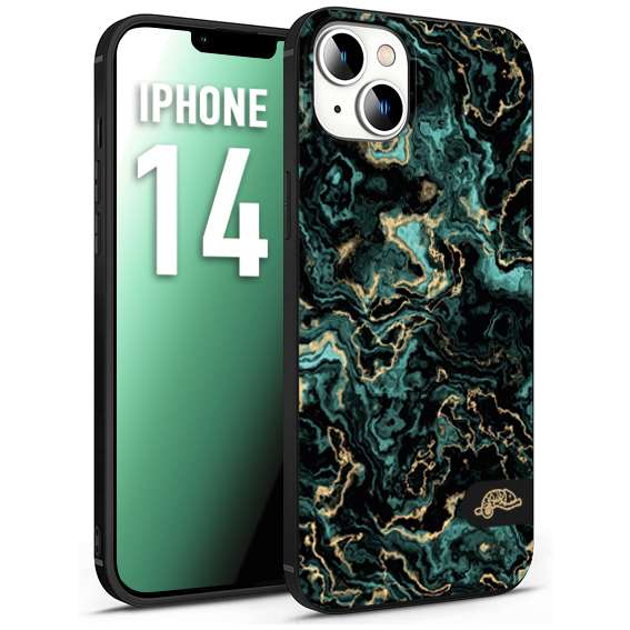 CUSTOMIZZA - Custodia cover nera morbida in tpu compatibile per iPhone 14 effetto marmo marble verde green venature dorato pietra