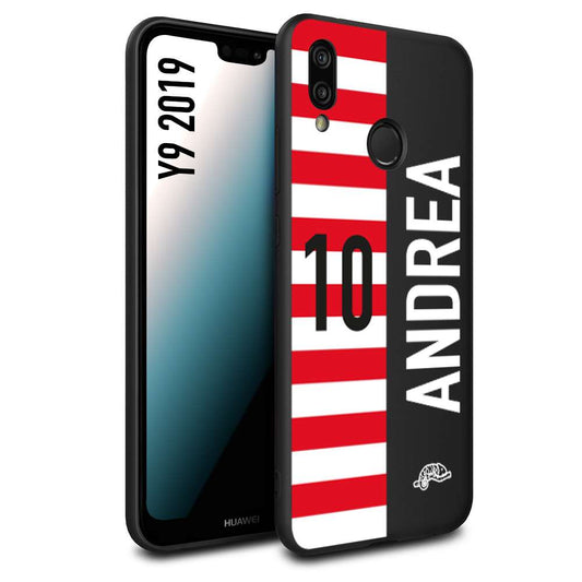 CUSTOMIZZA - Custodia cover nera morbida in tpu compatibile per Huawei Y9 2019 personalizzata calcio football nome e numero calciatori bianco rossa