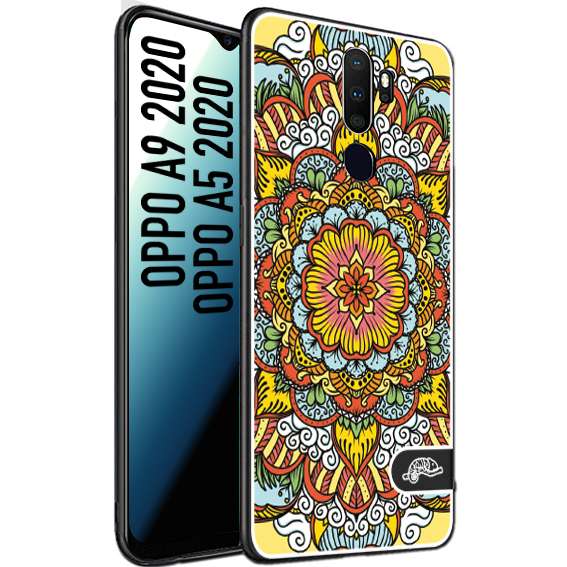 CUSTOMIZZA - Custodia cover nera morbida in tpu compatibile per Oppo A9 2020 - A5 2020 mandala colorato fiore nuvole arancione