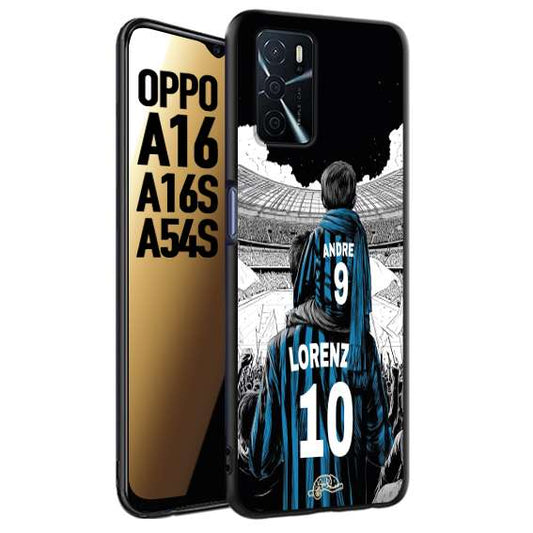 CUSTOMIZZA - Custodia cover nera morbida in tpu compatibile per Oppo A16 - A16S - A54S personalizzata calcio football padre e figlio calciatori nerazzurra
