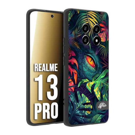 CUSTOMIZZA - Custodia cover nera morbida in tpu compatibile per Realme 13 PRO animali color giungla tropicale occhio di coccodrillo alligatore disegnato