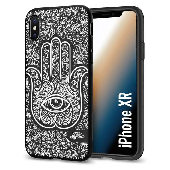 CUSTOMIZZA - Custodia cover nera morbida in tpu compatibile per iPhone Xr mano di fatima effetto rilievo mandala donna