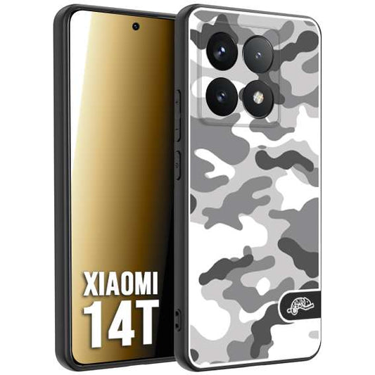 CUSTOMIZZA - Custodia cover nera morbida in tpu compatibile per Xiaomi 14T camouflage mimetico militare bianco white
