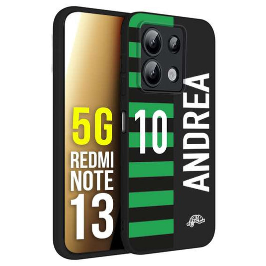 CUSTOMIZZA - Custodia cover nera morbida in tpu compatibile per Xiaomi Redmi Note 13 5G personalizzata calcio football nome e numero calciatori neroverde