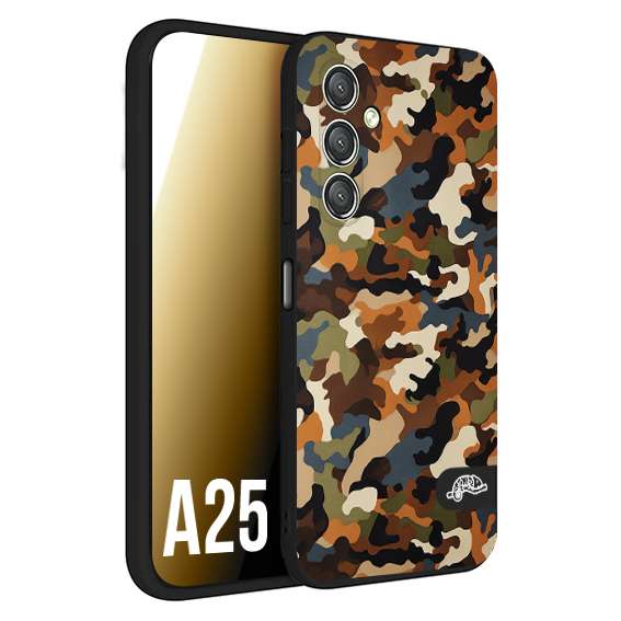 CUSTOMIZZA - Custodia cover nera morbida in tpu compatibile per Samsung A25 camouflage mimetico militare moderno blu marrone beige