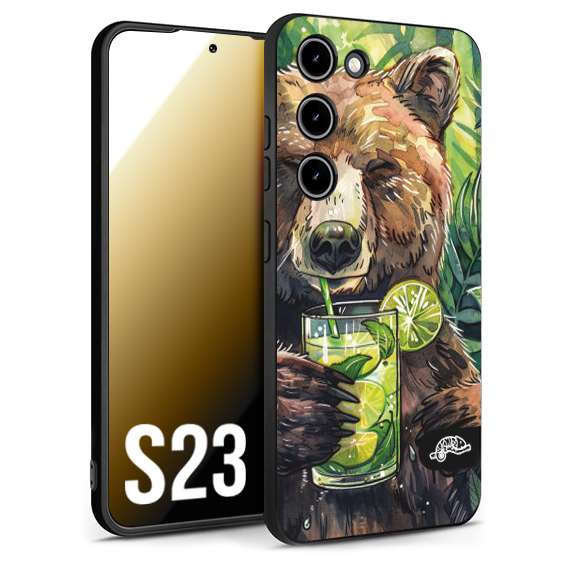 CUSTOMIZZA - Custodia cover nera morbida in tpu compatibile per Samsung S23 estate disegnata cocktails animali simpatici orso bear negroni