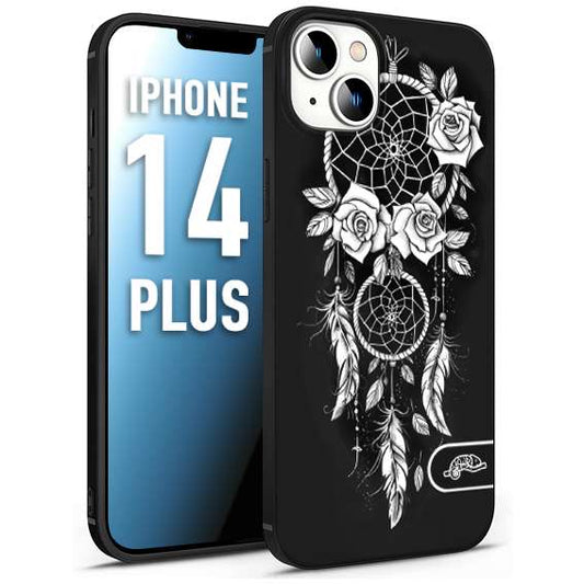 CUSTOMIZZA - Custodia cover nera morbida in tpu compatibile per iPhone 14 PLUS acchiappasogni dreamcatcher black and white bianco a rilievo disegnato tattoo tatuaggio