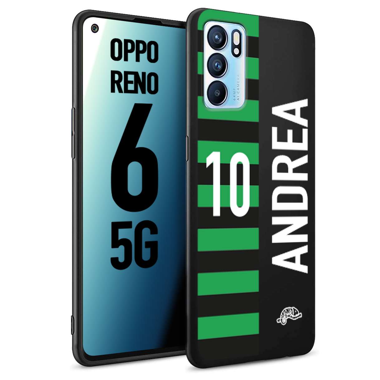 CUSTOMIZZA - Custodia cover nera morbida in tpu compatibile per Oppo Reno 6 5G personalizzata calcio football nome e numero calciatori neroverde