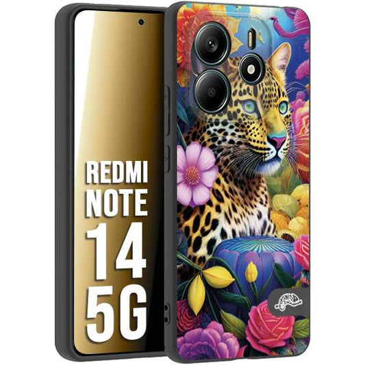CUSTOMIZZA - Custodia cover nera morbida in tpu compatibile per Xiaomi Redmi Note 14 5G astratti donna flower fantasia leopardo ghepardo animali colorati