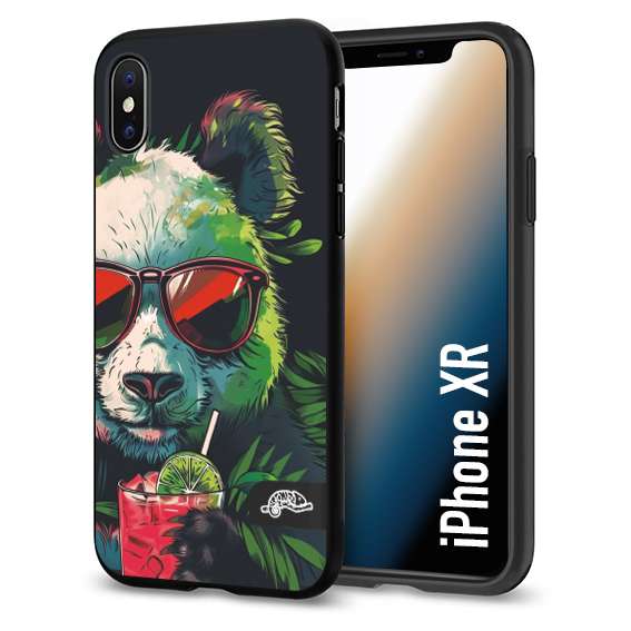 CUSTOMIZZA - Custodia cover nera morbida in tpu compatibile per iPhone Xr estate disegnata cocktails animali simpatici panda mojito