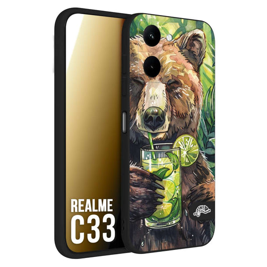 CUSTOMIZZA - Custodia cover nera morbida in tpu compatibile per Oppo Realme C33 estate disegnata cocktails animali simpatici orso bear negroni