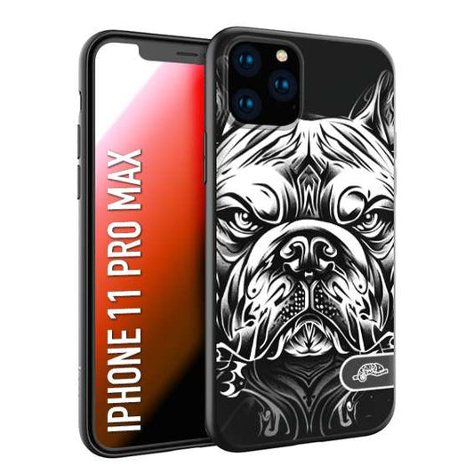 CUSTOMIZZA - Custodia cover nera morbida in tpu compatibile per iPhone 11 PRO MAX bulldog bianco a rilievo disegnato tattoo tatuaggio