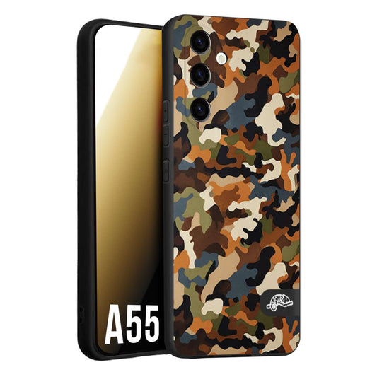 CUSTOMIZZA - Custodia cover nera morbida in tpu compatibile per Samsung A55 5G camouflage mimetico militare moderno blu marrone beige