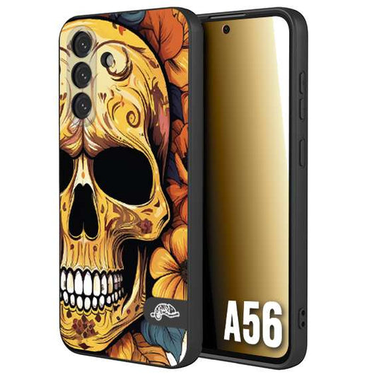 CUSTOMIZZA - Custodia cover nera morbida in tpu compatibile per Samsung A56 5G teschio messicano colorato dorato fiori autunnali disegnato