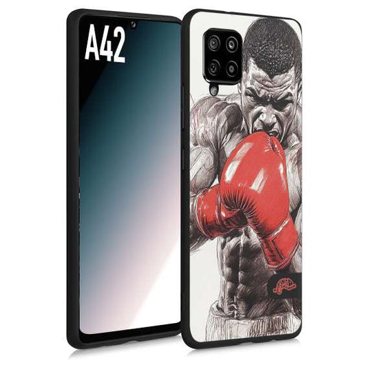 CUSTOMIZZA - Custodia cover nera morbida in tpu compatibile per Samsung A42 pugilato pugili disegno tattoo guantoni box pesi massimi gancio