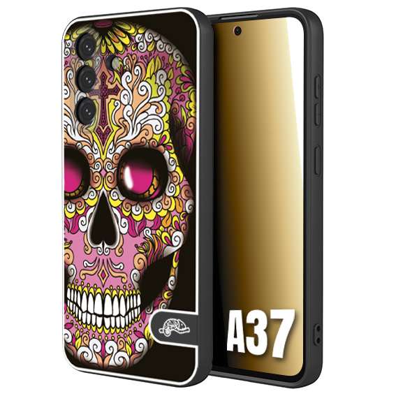 CUSTOMIZZA - Custodia cover nera morbida in tpu compatibile per Samsung A37 teschio messicano Mexican skull rosa gialla