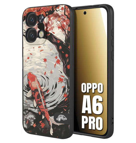 CUSTOMIZZA - Custodia cover nera morbida in tpu compatibile per Oppo A6 PRO giapponese lago carpa koi rossa con foglie d'acero rosso disegnata tattoo
