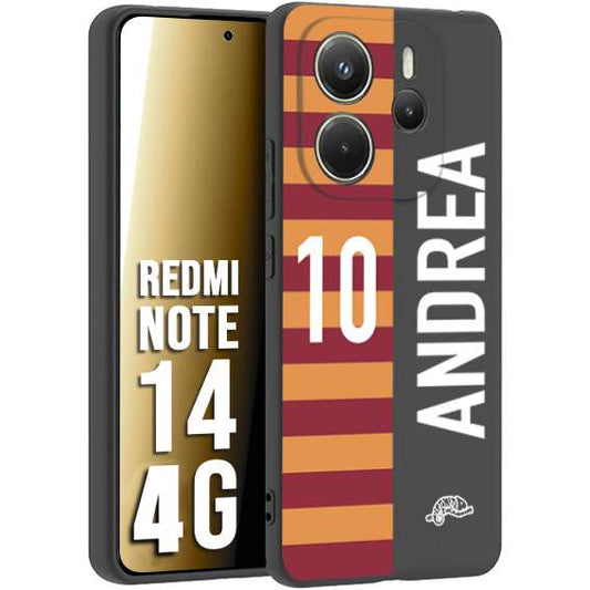 CUSTOMIZZA - Custodia cover nera morbida in tpu compatibile per Xiaomi Redmi Note 14 4G personalizzata calcio football nome e numero calciatori giallo rossi