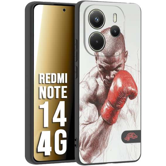 CUSTOMIZZA - Custodia cover nera morbida in tpu compatibile per Xiaomi Redmi Note 14 4G pugilato pugili disegno tattoo guantoni box sport primo piano