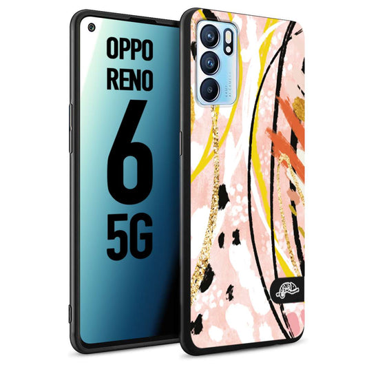 CUSTOMIZZA - Custodia cover nera morbida in tpu compatibile per Oppo Reno 6 5G fiori astratti donna zebrato leopardato fantasia dorata gialla rosa colorata