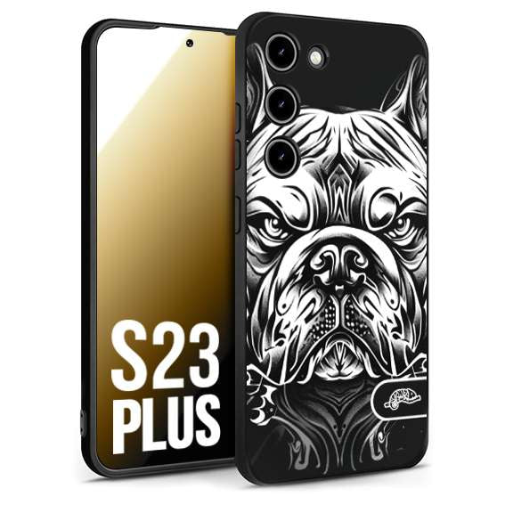 CUSTOMIZZA - Custodia cover nera morbida in tpu compatibile per Samsung S23 PLUS bulldog bianco a rilievo disegnato tattoo tatuaggio