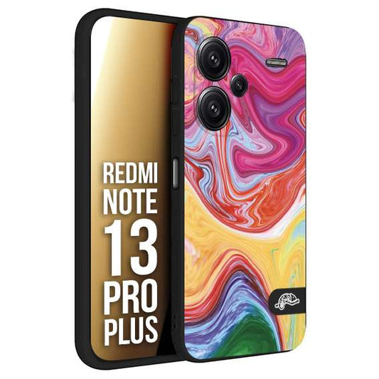 CUSTOMIZZA - Custodia cover nera morbida in tpu compatibile per Xiaomi Redmi Note 13 PRO PLUS colorata fantasia vortice marmo onde verde fucsia gialla