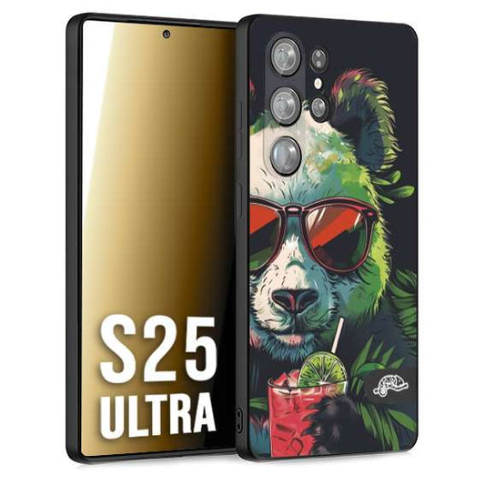 CUSTOMIZZA - Custodia cover nera morbida in tpu compatibile per Samsung S25 ULTRA estate disegnata cocktails animali simpatici panda mojito