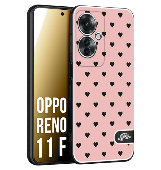 CUSTOMIZZA - Custodia cover nera morbida in tpu compatibile per Oppo Reno 11 F 5G cuori pois rosa donna pin up vintage