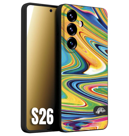 CUSTOMIZZA - Custodia cover nera morbida in tpu compatibile per Samsung S26 colorata fantasia vortice marmo arcobaleno gialla verde blu