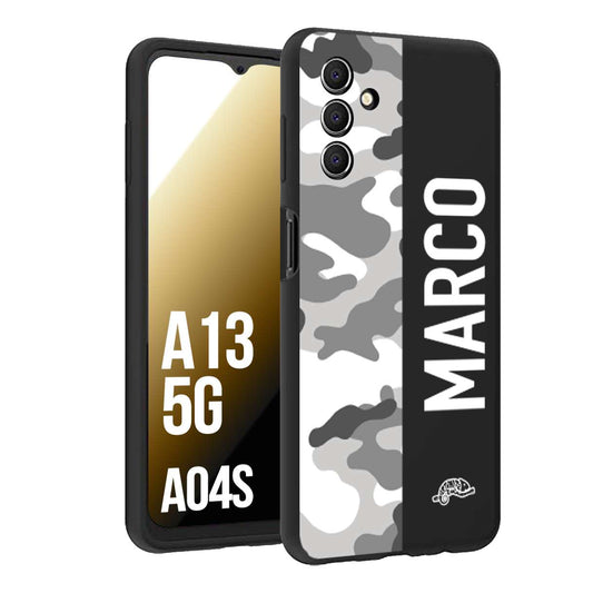 CUSTOMIZZA - Custodia cover nera morbida in tpu compatibile per Samsung A04S - A13 5G camouflage mimetico militare personalizzata nome bianco