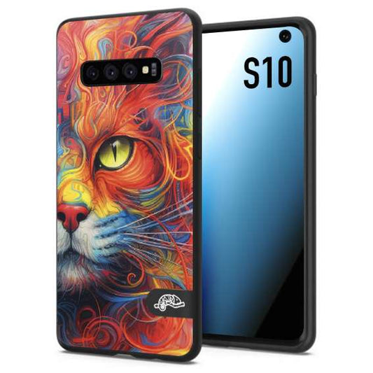 CUSTOMIZZA - Custodia cover nera morbida in tpu compatibile per Samsung S10 animali color cat gatto viso colori vibranti disegnato schizzo