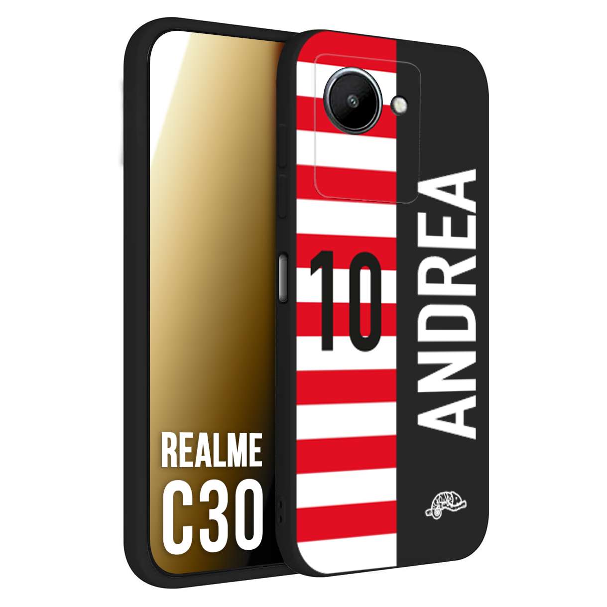 CUSTOMIZZA - Custodia cover nera morbida in tpu compatibile per Oppo Realme C30 personalizzata calcio football nome e numero calciatori bianco rossa