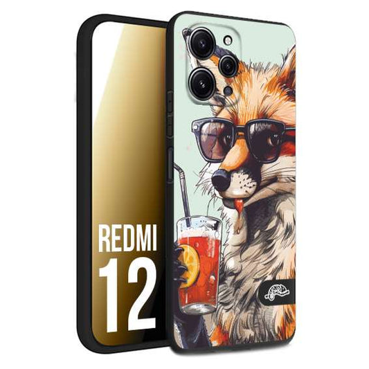 CUSTOMIZZA - Custodia cover nera morbida in tpu compatibile per Xiaomi Redmi 12 estate disegnata cocktails animali simpatici fox volpe negroni