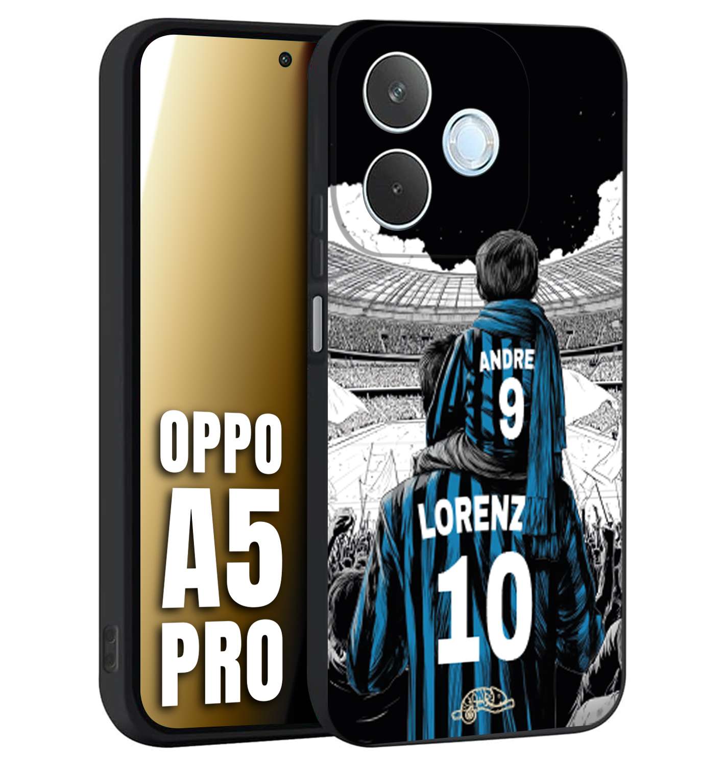 CUSTOMIZZA - Custodia cover nera morbida in tpu compatibile per Oppo A5 PRO personalizzata calcio football padre e figlio calciatori nerazzurra