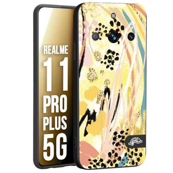 CUSTOMIZZA - Custodia cover nera morbida in tpu compatibile per Realme 11 PRO PLUS 5G astratti donna flower fantasia estate gialla rosa leopardata