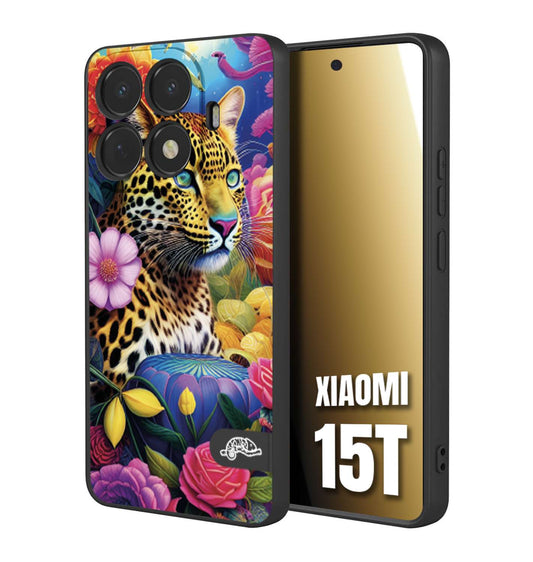 CUSTOMIZZA - Custodia cover nera morbida in tpu compatibile per Xiaomi 15T astratti donna flower fantasia leopardo ghepardo animali colorati