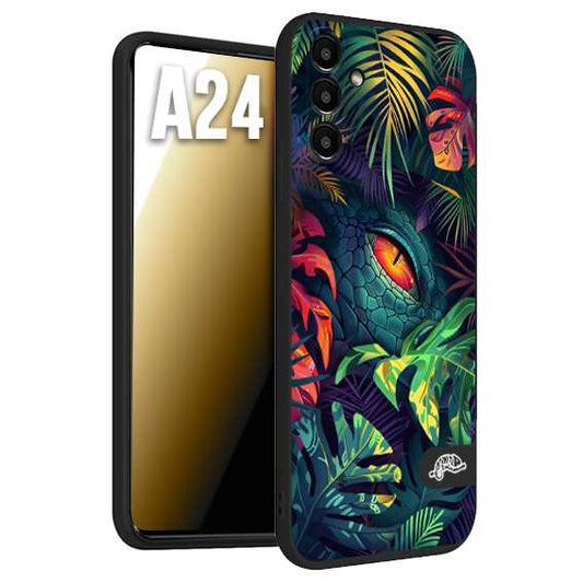 CUSTOMIZZA - Custodia cover nera morbida in tpu compatibile per Samsung A24 animali color giungla tropicale occhio di coccodrillo alligatore disegnato