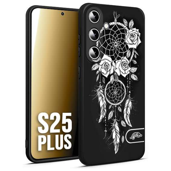 CUSTOMIZZA - Custodia cover nera morbida in tpu compatibile per Samsung S25 PLUS acchiappasogni dreamcatcher black and white bianco a rilievo disegnato tattoo tatuaggio