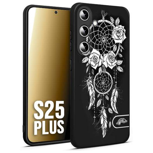 CUSTOMIZZA - Custodia cover nera morbida in tpu compatibile per Samsung S25 PLUS acchiappasogni dreamcatcher black and white bianco a rilievo disegnato tattoo tatuaggio