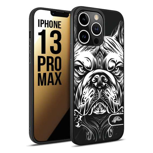 CUSTOMIZZA - Custodia cover nera morbida in tpu compatibile per iPhone 13 PRO MAX bulldog bianco a rilievo disegnato tattoo tatuaggio