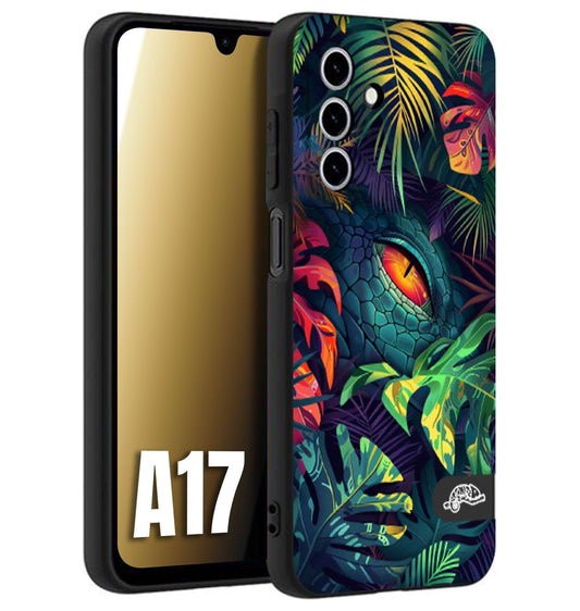 CUSTOMIZZA - Custodia cover nera morbida in tpu compatibile per Samsung A17 animali color giungla tropicale occhio di coccodrillo alligatore disegnato