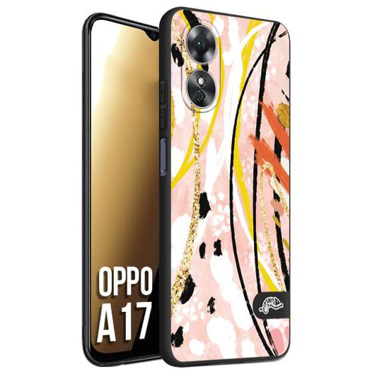 CUSTOMIZZA - Custodia cover nera morbida in tpu compatibile per Oppo A17 fiori astratti donna zebrato leopardato fantasia dorata gialla rosa colorata