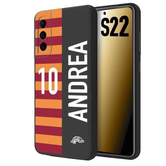 CUSTOMIZZA - Custodia cover nera morbida in tpu compatibile per Samsung S22 personalizzata calcio football nome e numero calciatori giallo rossi