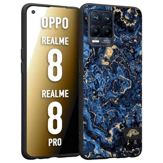 CUSTOMIZZA - Custodia cover nera morbida in tpu compatibile per Oppo Realme 8 - 8 PRO effetto marmo marble blu venature dorato psichedelico